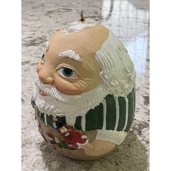 Vintage Roly Poly Santa Toy maker Folk Art Christmas Ornament Egg Shape 4” - Picture 7 of 9
